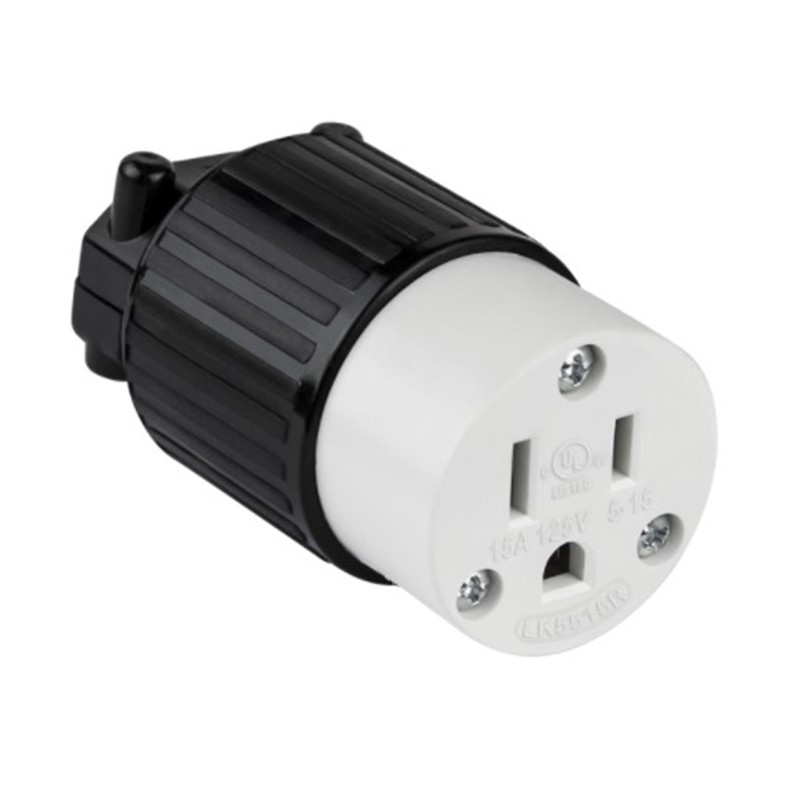 Enerlites 66201-BK Straight Blade Cord Connector, 15A, 5-15C