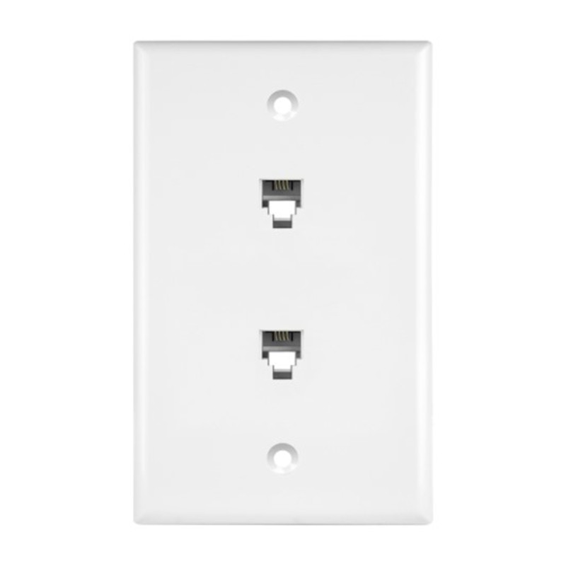 Enerlites 6651-W Duplex Phone Jack Wall Plate 1 Gang 2 Modular with 6-Position 4-Conductor RJ11, White