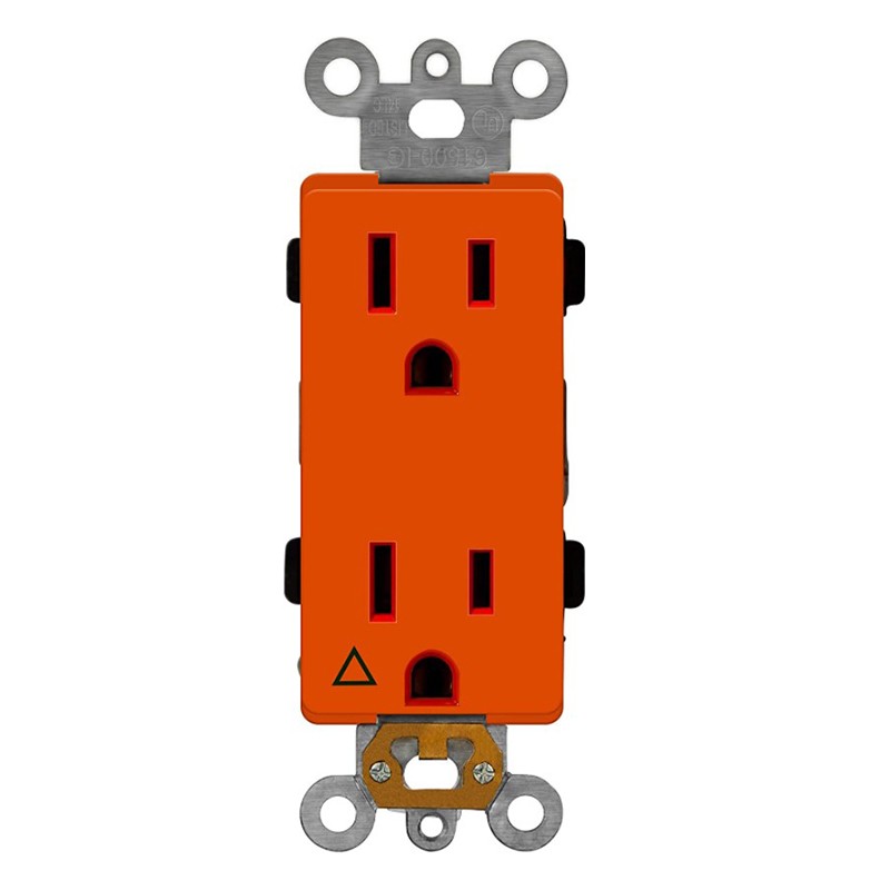 Enerlites 68150-O Hospital Grade 15A Duplex Receptacle, 5-15R, Orange