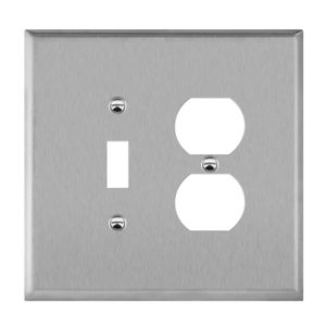 Enerlites 771121O Combination Toggle and Duplex Receptacle Two-Gang Metal Wall Plate, Oversize