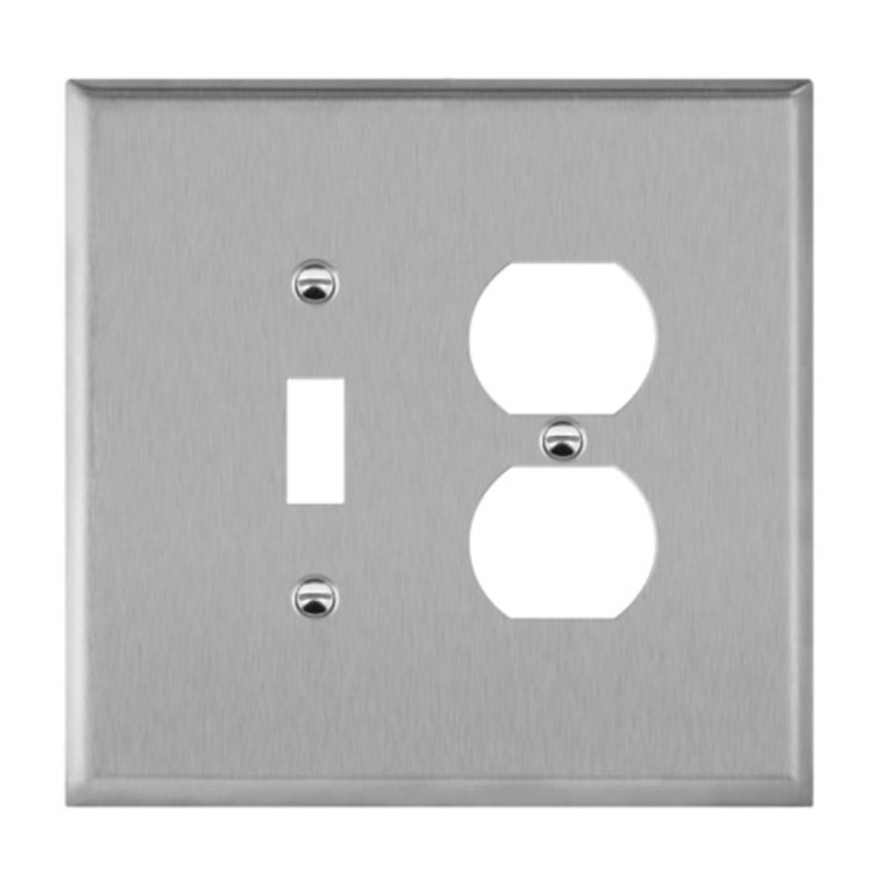 Enerlites 771121O Combination Toggle and Duplex Receptacle Two-Gang Metal Wall Plate, Oversize