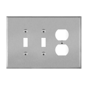 Enerlites 771221O Combination Two Toggles and Duplex Receptacle Three-Gang Metal Wall Plate, Oversize