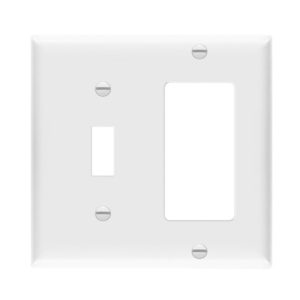 Enerlites 881131M-W Combination Two-Gang Wall Plate - Toggle and Decorator/GFCI, Mid-Size, White