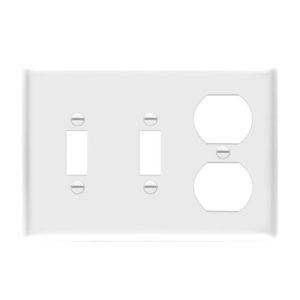 Enerlites 881221-W Combination Three-Gang Wall Plate - 2 Toggles and Duplex Receptacle, White