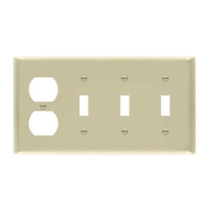 Enerlites 881321-I Combination Four-Gang Wall Plate - 3 Toggles and Duplex Receptacle, Ivory