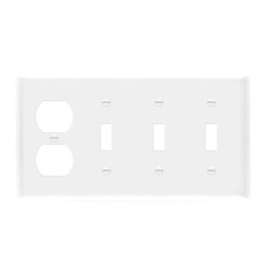 Enerlites 881321-W Combination Four-Gang Wall Plate - 3 Toggles and Duplex Receptacle, White