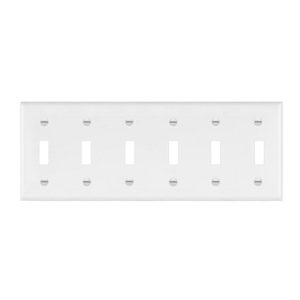 Enerlites 8816M-W Toggle Switch 6-Gang Wall Plate, Mid-Size, White