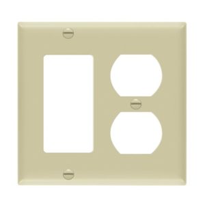 Enerlites 882131-I Combination Two-Gang Wall Plate - Duplex Receptacle and Decorator/GFCI, Ivory