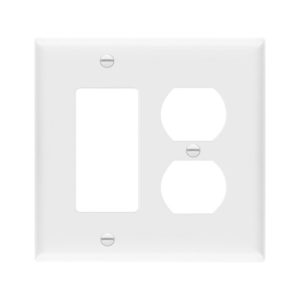 Enerlites 882131-W Combination Two-Gang Wall Plate - Duplex Receptacle and Decorator/GFCI, White