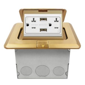 Enerlites 61243-C-USB One Gang Brass Square Pop-up Floor Box Assembly with 20A Tamper Resistant Receptacle