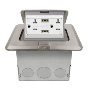 Enerlites 61243-S-USB One Gang Nickel Brass Square Pop-up Floor Box Assembly with 20A Tamper Resistant Receptacle