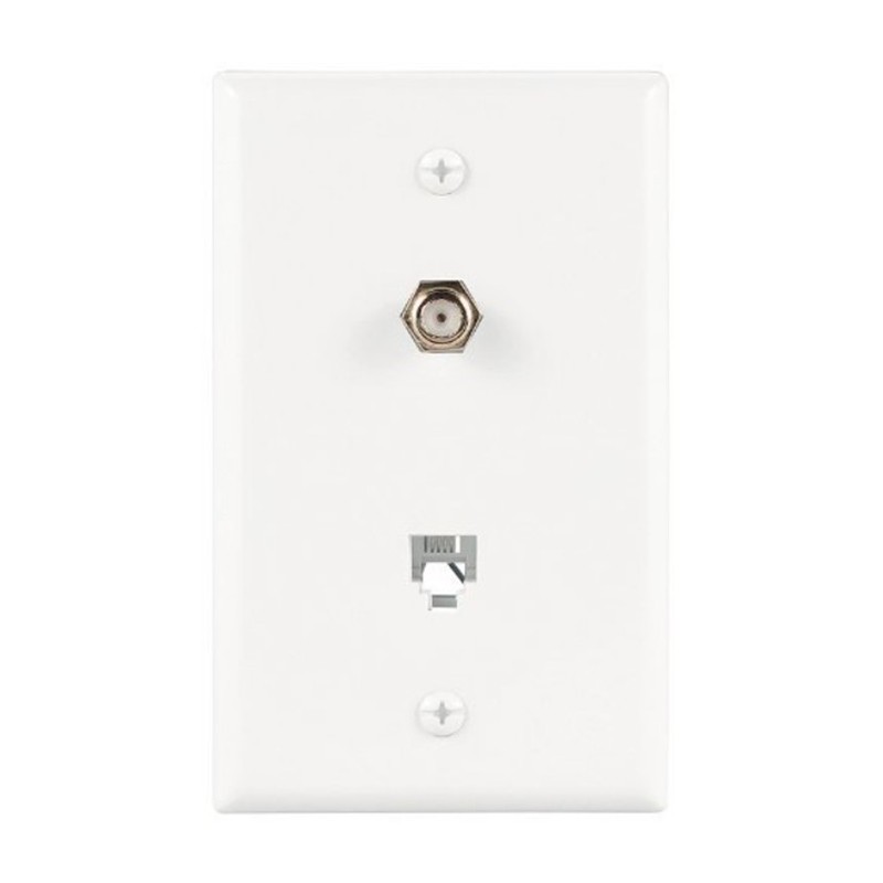 P599WH Combo RJ11 and Coaxial Cable White Flush Mount