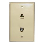 P599 Combo RJ11 and Coaxial Cable Ivory Flush Mount
