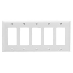 Legrand TP265W Thermoplastic 5-Gang Decorator Wall Plate, White