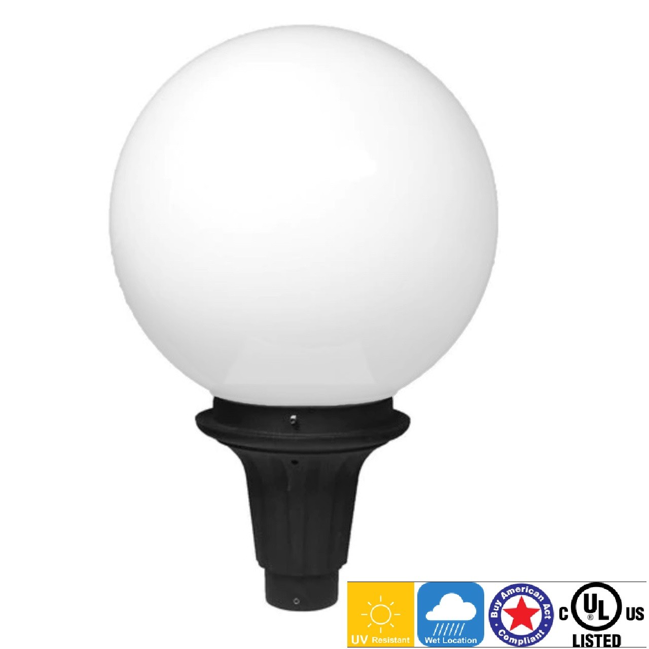 Incon Lighting 87715-36LED-30K Commercial Grade LED 18" White Globe Street Light Fixture 36W 3000K