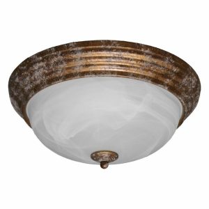 Incon Lighting 17229-14LED-120-30K 14W LED Round Marble Glass Aged Brass Decorative Light Fixture 3000K
