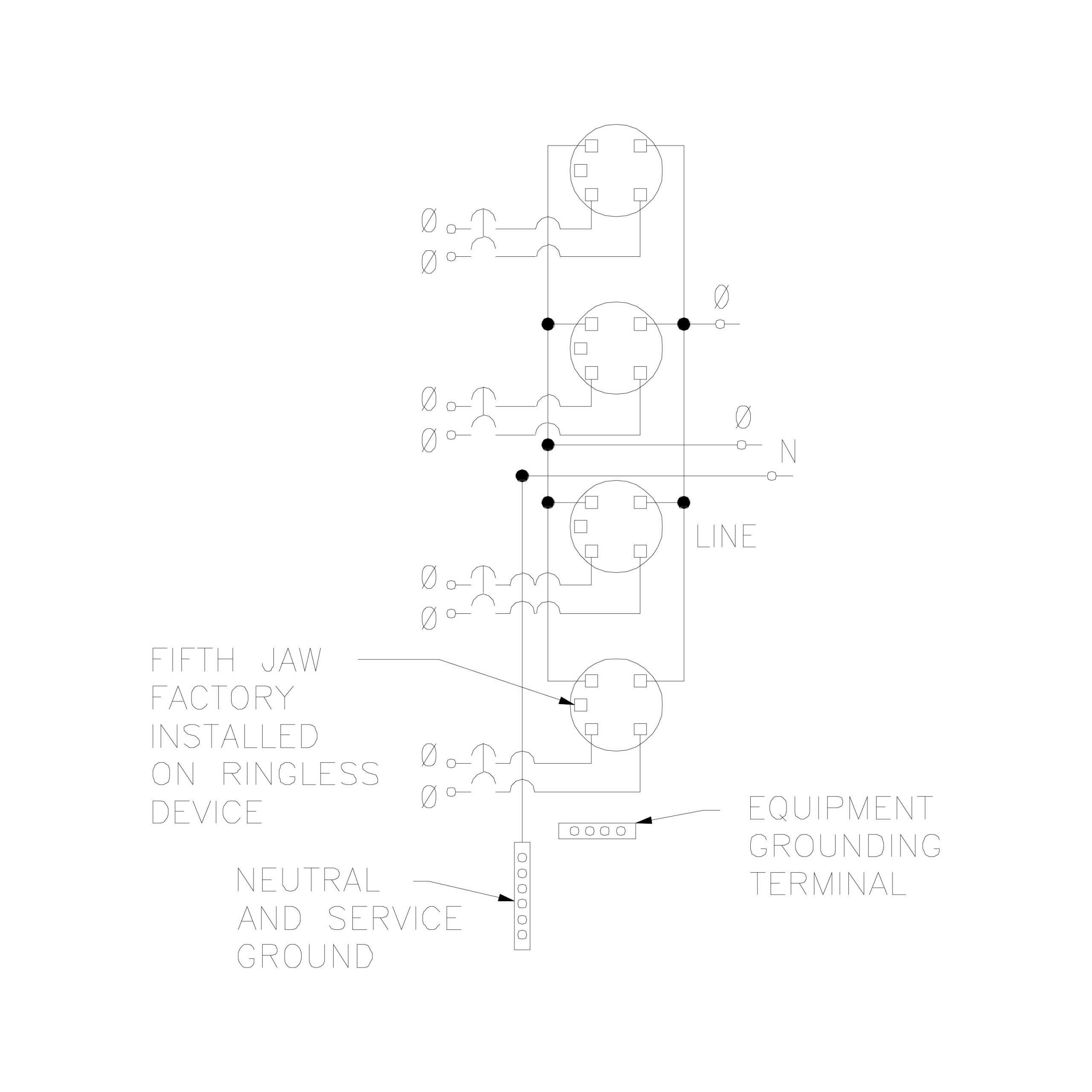 Square D MP33125 MP Meter Pak, main lugs, three ringed sockets, no bypass, 4 jaws, 200 A bus, 125 A, 240 VAC, 1 PH, UG, OH