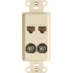 Legrand WP3422LA On-Q 1-Gang Decorator Pre-Configured 4-Port Strap Phone/Data/TV/Aux - Light Almond