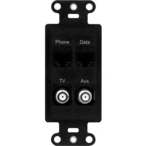 Legrand WP3422BK On-Q 1-Gang Decorator Pre-Configured 4-Port Strap Phone/Data/TV/Aux - Black