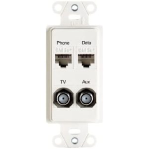 Legrand WP3422WH On-Q 1-Gang Decorator Pre-Configured 4-Port Strap Phone/Data/TV/Aux - White