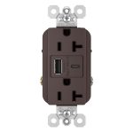Legrand TR15HUSBAC Pass And Seymour 15A 125V Duplex Hospital Grade Tamper-Resistant Receptacle And USBA-USBC 3.1A Brown
