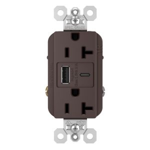 Legrand TR15HUSBAC Pass And Seymour 15A 125V Duplex Hospital Grade Tamper-Resistant Receptacle And USBA-USBC 3.1A Brown
