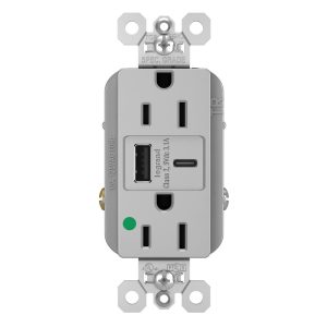 Legrand TR15HUSBACGRY Pass And Seymour 15A 125V Duplex Hospital Grade Tamper-Resistant Receptacle And USBA-USBC 3.1A Gray