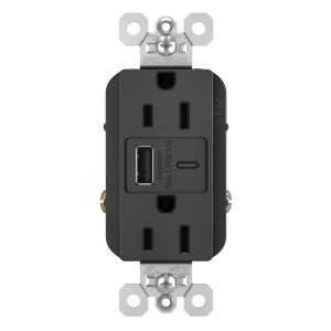 Legrand TR15USBACBK Pass And Seymour 15A 125V Duplex Tamper-Resistant Receptacle And USBA-USBC 3.1A Black
