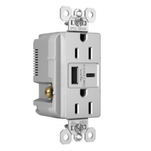Legrand TR15USBACGRY Pass And Seymour 15A 125V Duplex Tamper-Resistant Receptacle And USBA-USBC 3.1A Gray