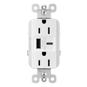 Legrand TR15USBACW Pass And Seymour 15A 125V Duplex Tamper-Resistant Receptacle And USBA-USBC 3.1A White