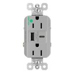 Legrand TR15HUSBAC6GRY Pass And Seymour 15A 125V Hospital Grade Tamper-Resistant Receptacle And USBA And USBC Fast Charge Gray