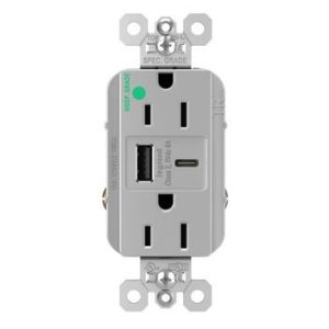Legrand TR15HUSBAC6GRY Pass And Seymour 15A 125V Hospital Grade Tamper-Resistant Receptacle And USBA And USBC Fast Charge Gray