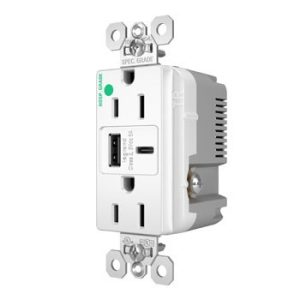 Legrand TR15HUSBAC6W Pass And Seymour 15A 125V Hospital Grade Tamper-Resistant Receptacle And USBA And USBC Fast Charge White