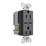 Legrand TR15USBCC6BK Pass And Seymour 15A 125V Tamper-Resistant Receptacle And 2 USBC Fast Charge Black