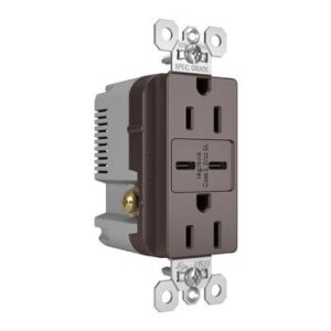 Legrand TR15USBCC6 Pass And Seymour 15A 125V Tamper-Resistant Receptacle And 2 USBC Fast Charge Brown