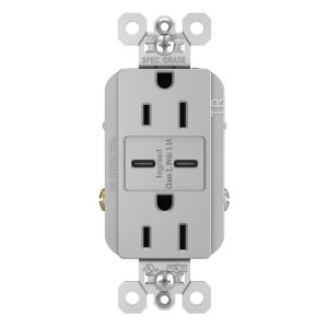 Legrand TR15USBCC6GRY Pass And Seymour 15A 125V Tamper-Resistant Receptacle And 2 USBC Fast Charge Gray