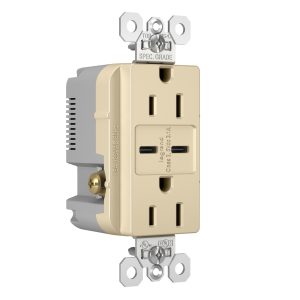 Legrand TR15USBCC6I Pass And Seymour 15A 125V Tamper-Resistant Receptacle And 2 USBC Fast Charge Ivory