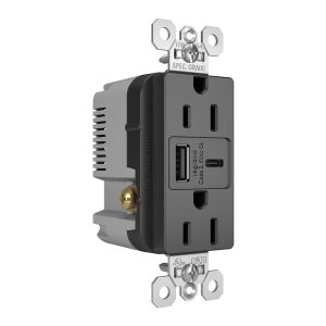 Legrand TR15USBAC6BK Pass And Seymour 15A 125V Tamper-Resistant Receptacle And USBA And USBC Fast Charge Black
