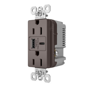 Legrand TR15USBAC6 Pass And Seymour 15A 125V Tamper-Resistant Receptacle And USBA And USBC Fast Charge Brown