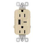 Legrand TR15USBAC6LA Pass And Seymour 15A 125V Tamper-Resistant Receptacle And USBA And USBC Fast Charge Light Almond