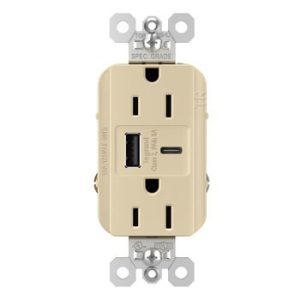 Legrand TR15USBAC6LA Pass And Seymour 15A 125V Tamper-Resistant Receptacle And USBA And USBC Fast Charge Light Almond