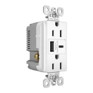 Legrand TR15USBAC6W Pass And Seymour 15A 125V Tamper-Resistant Receptacle And USBA And USBC Fast Charge White