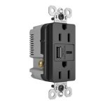 Legrand WRTR15USBAC6BK 15A 125V Weather-Resistant Tamper-Resistant Receptacle And USBA And USBC Fast Charge Black
