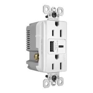 Legrand WRTR15USBAC6W 15A 125V Weather-Resistant Tamper-Resistant Receptacle And USBA And USBC Fast Charge White