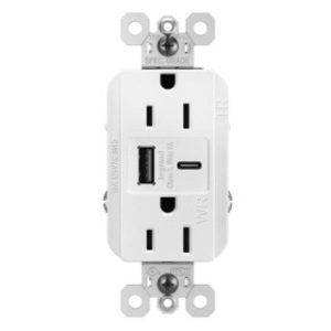 Legrand WRTR15USBAC6GRY 15A125V Weather-Resistant Tamper-Resistant Receptacle And USBA And USBC Fast Charge Gray