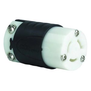 Legrand PSL520C Pass And Seymour 20 Amp 125V Plug Black Back White Front Body Twist Lock Connector