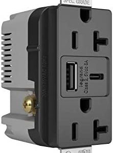 Legrand TR20HUSBAC Pass And Seymour 20A 125V Duplex Hospital Grade Tamper-Resistant Receptacle And USBA-USBC 3.1A Brown