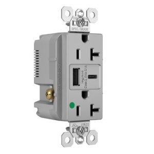 Legrand TR20HUSBACGRY Pass And Seymour 20A 125V Duplex Hospital Grade Tamper-Resistant Receptacle And USBA-USBC 3.1A Gray