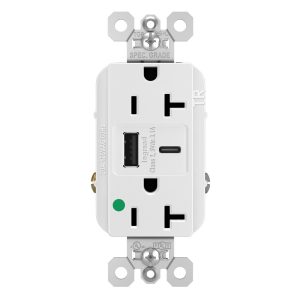 Legrand TR20HUSBACW Pass And Seymour 20A 125V Duplex Hospital Grade Tamper-Resistant Receptacle And USBA-USBC 3.1A White