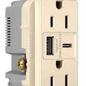 Legrand TR20USBACI Pass And Seymour 20A 125V Duplex Tamper-Resistant Receptacle And USBA-USBC 3.1A Ivory